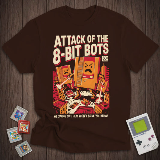 Attack of The 8-Bit Bots Comic Tee
