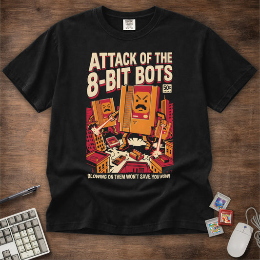 Attack of The 8-Bit Bots Comic Tee