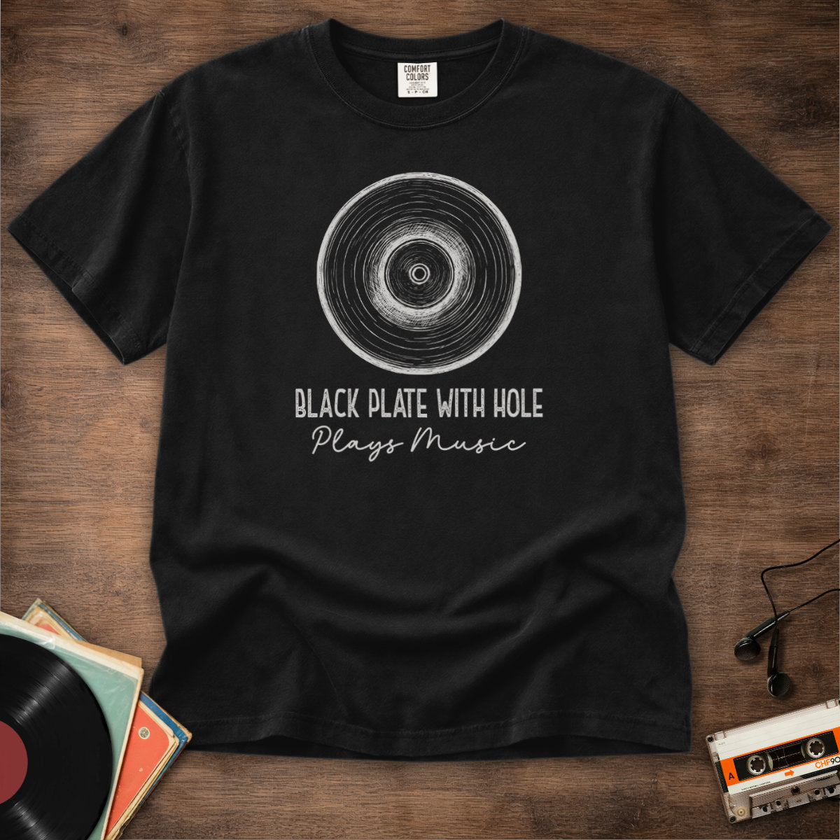 Black Plate With Hole Vinyl Tee