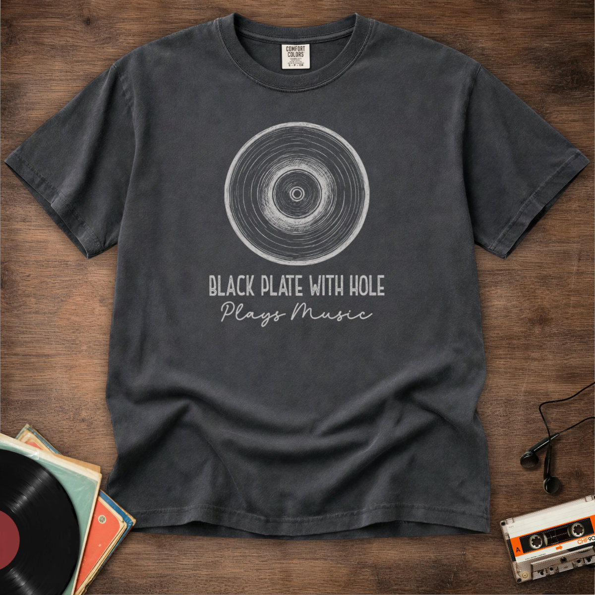 Black Plate With Hole Vinyl Tee