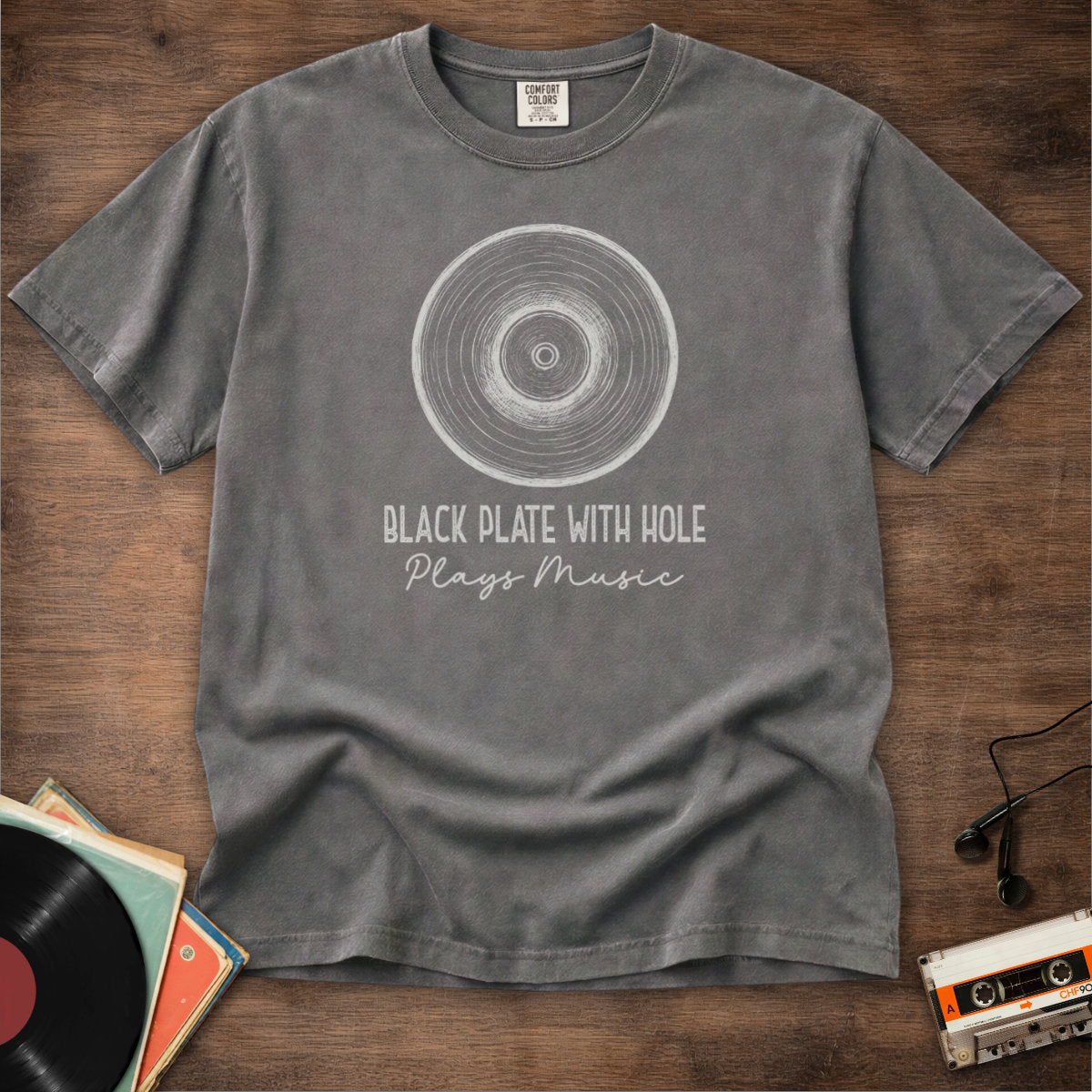 Black Plate With Hole Vinyl Tee